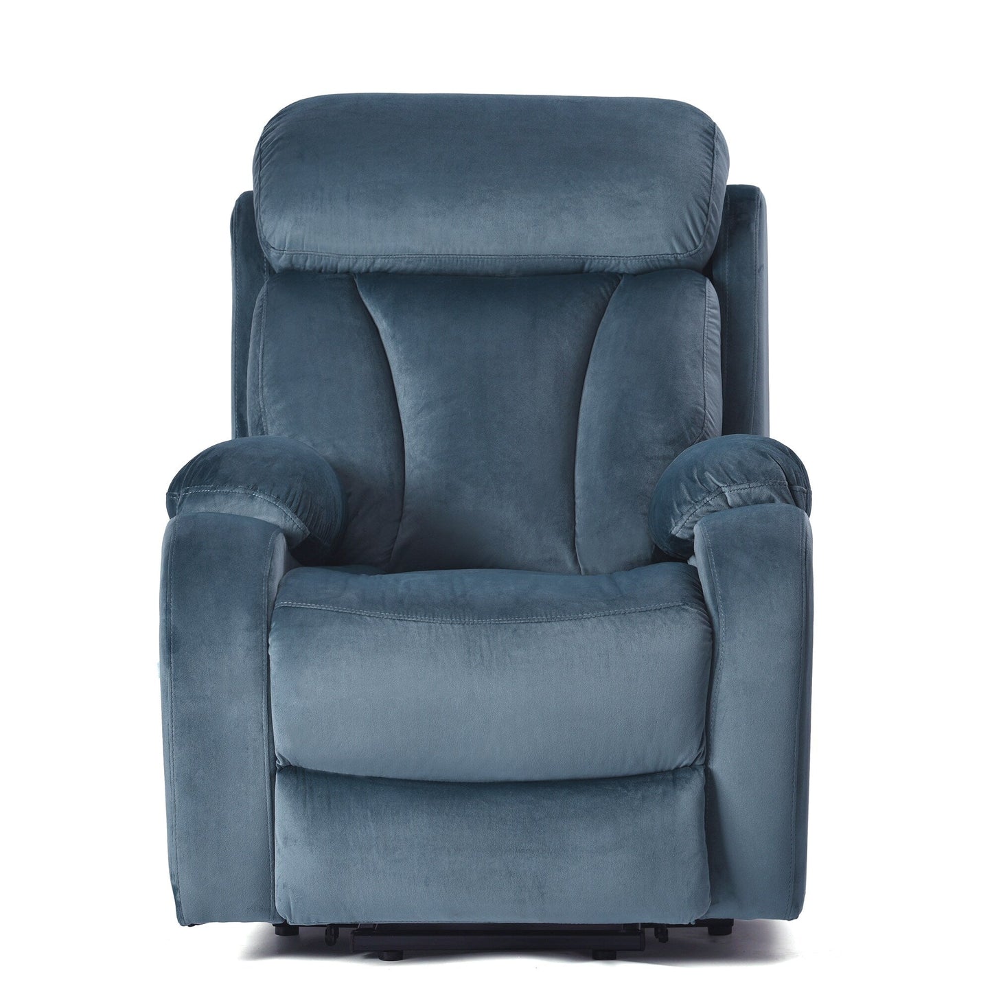 Fauteuil inclinable électrique bleu pour personnes âgées avec télécommande, revêtement antidérapant, coussin rembourré et poche de rangement latérale