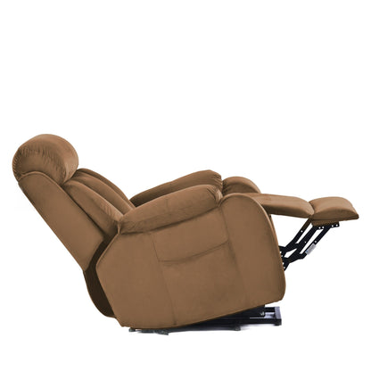 Fauteuil inclinable électrique bleu pour personnes âgées avec télécommande, revêtement antidérapant, coussin rembourré et poche de rangement latérale