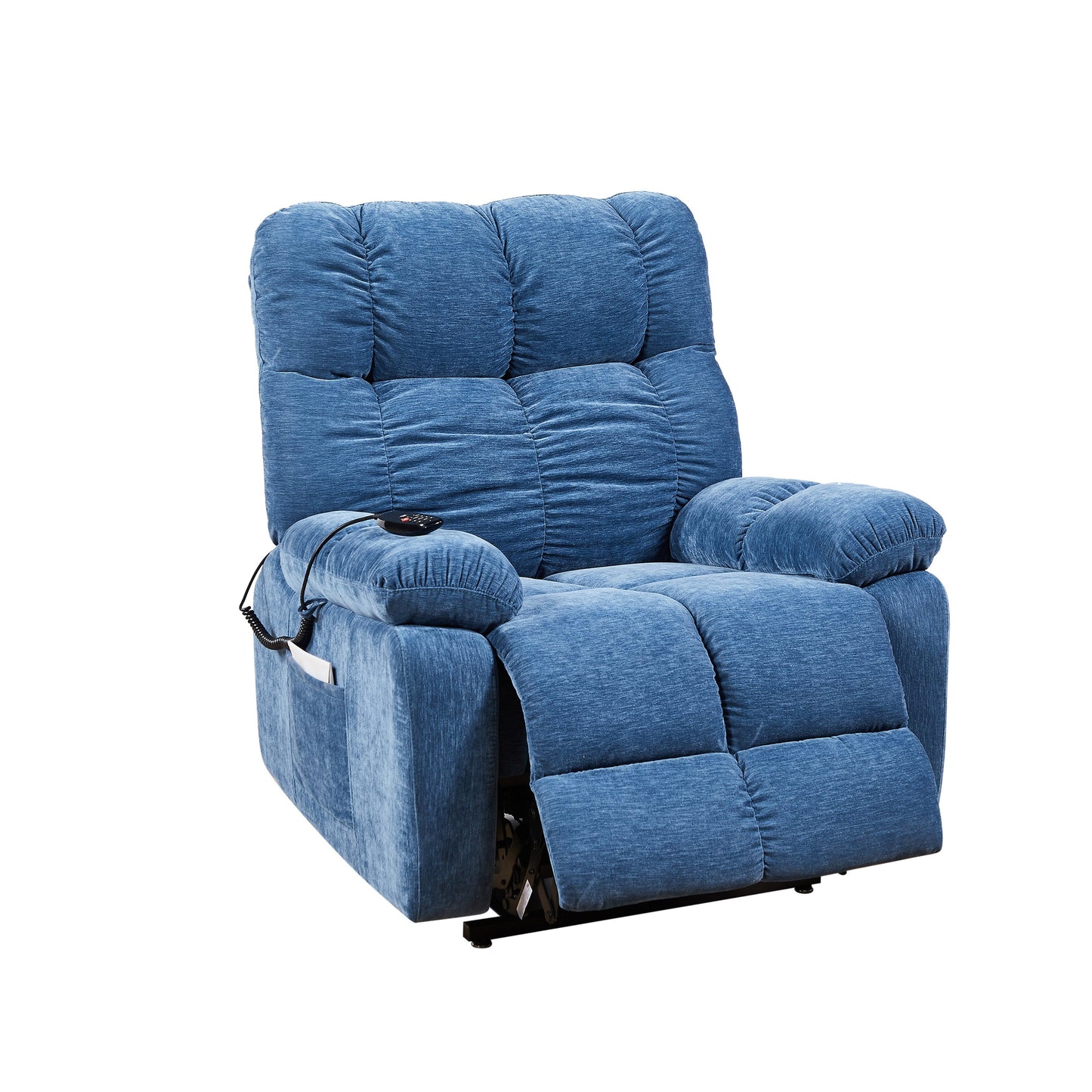 Fauteuil inclinable électrique bleu avec deux moteurs OKIN et massage par airbag