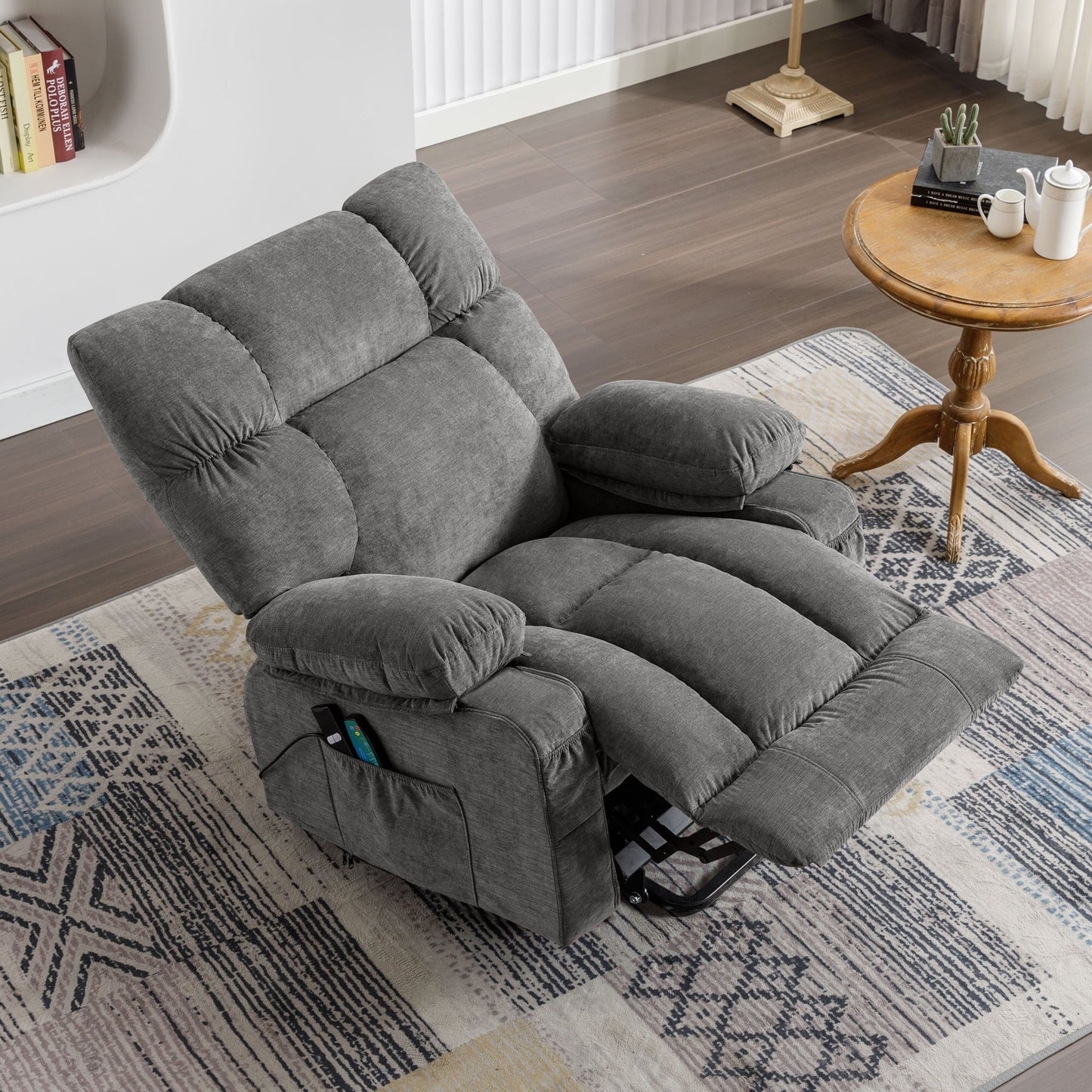 Fauteuil inclinable électrique bleu avec chauffage, massage et ports USB