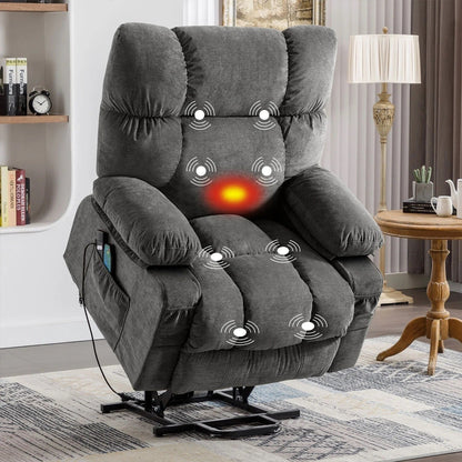 Fauteuil inclinable électrique bleu avec chauffage, massage, chargement USB, rangement latéral et télécommande