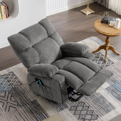 Fauteuil inclinable électrique bleu avec chauffage, massage, chargement USB, rangement latéral et télécommande