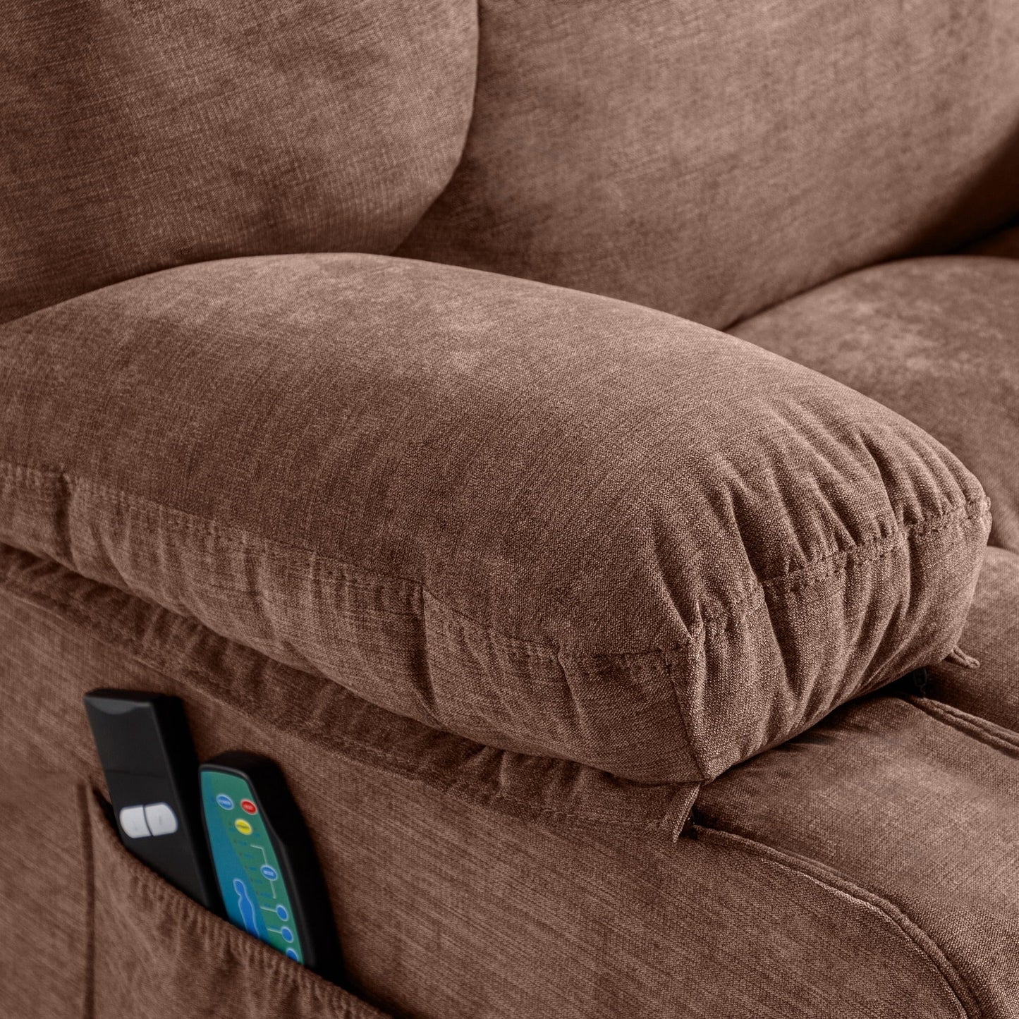 Fauteuil inclinable électrique bleu avec chauffage, massage, chargement USB, rangement latéral et télécommande