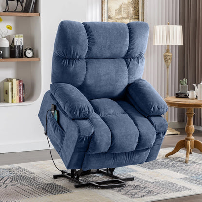 Fauteuil inclinable électrique bleu avec chauffage, massage, chargement USB, rangement latéral et télécommande
