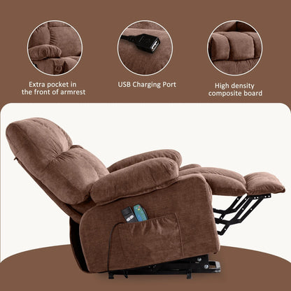 Fauteuil inclinable électrique bleu avec chauffage, massage, chargement USB, rangement latéral et télécommande