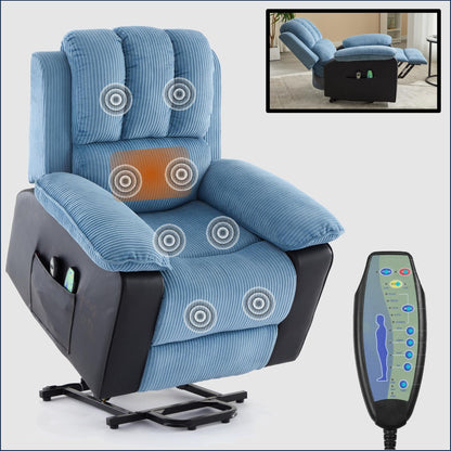 Fauteuil inclinable bleu avec massage chauffant à 8 points, esthétique moderne et grand confort pour la détente