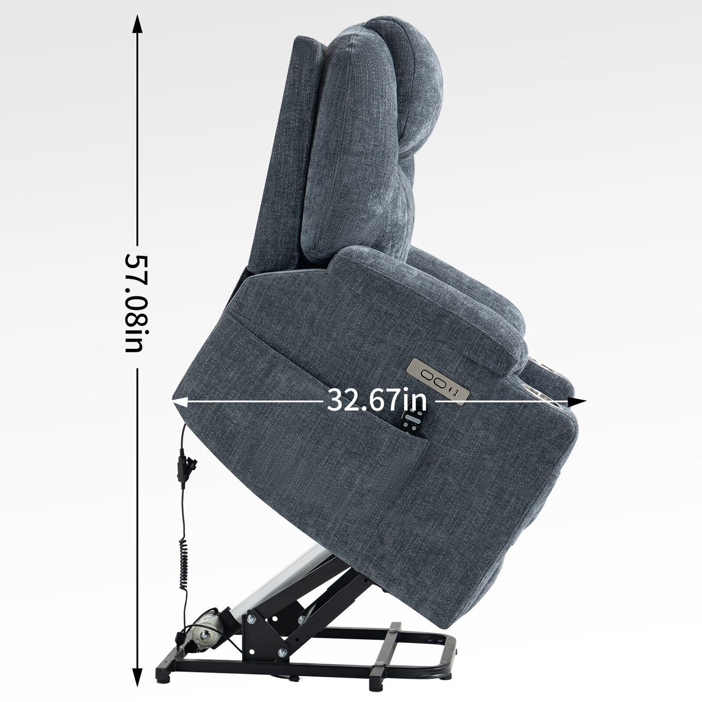 Fauteuil inclinable bleu avec massage par vibrations à 8 points, chauffage lombaire, deux ports USB et porte-gobelets en acier inoxydable