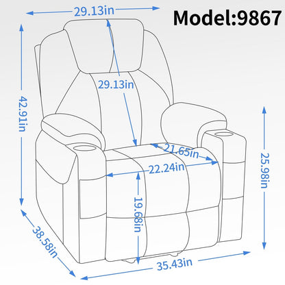 Fauteuil inclinable bleu avec massage par vibrations à 8 points, chauffage lombaire, deux ports USB et porte-gobelets en acier inoxydable