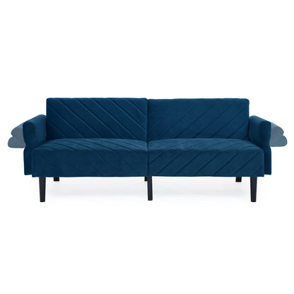 Canapé-lit futon convertible capitonné en velours bleu