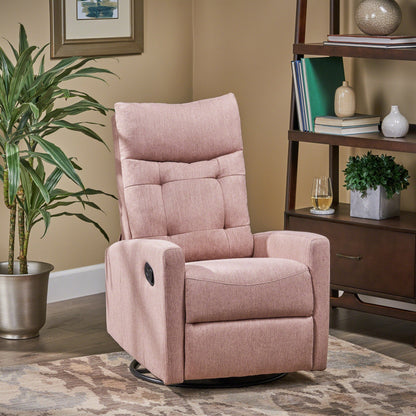 Fauteuil inclinable pivotant rembourré en tissu moderne Blush avec repose-pieds et dossier capitonné