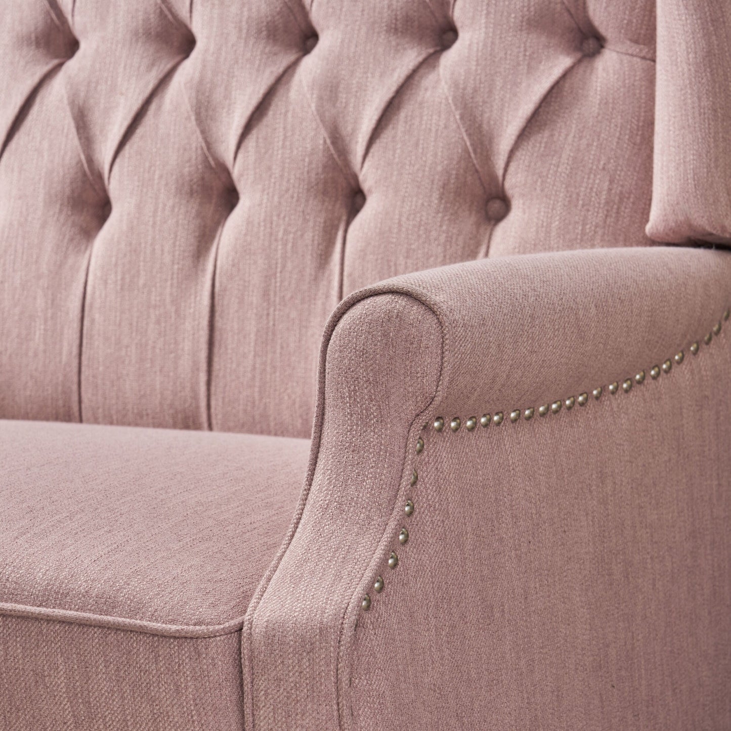 Fauteuil inclinable rembourré surdimensionné Blush avec repose-pieds, dossier capitonné et clous décoratifs