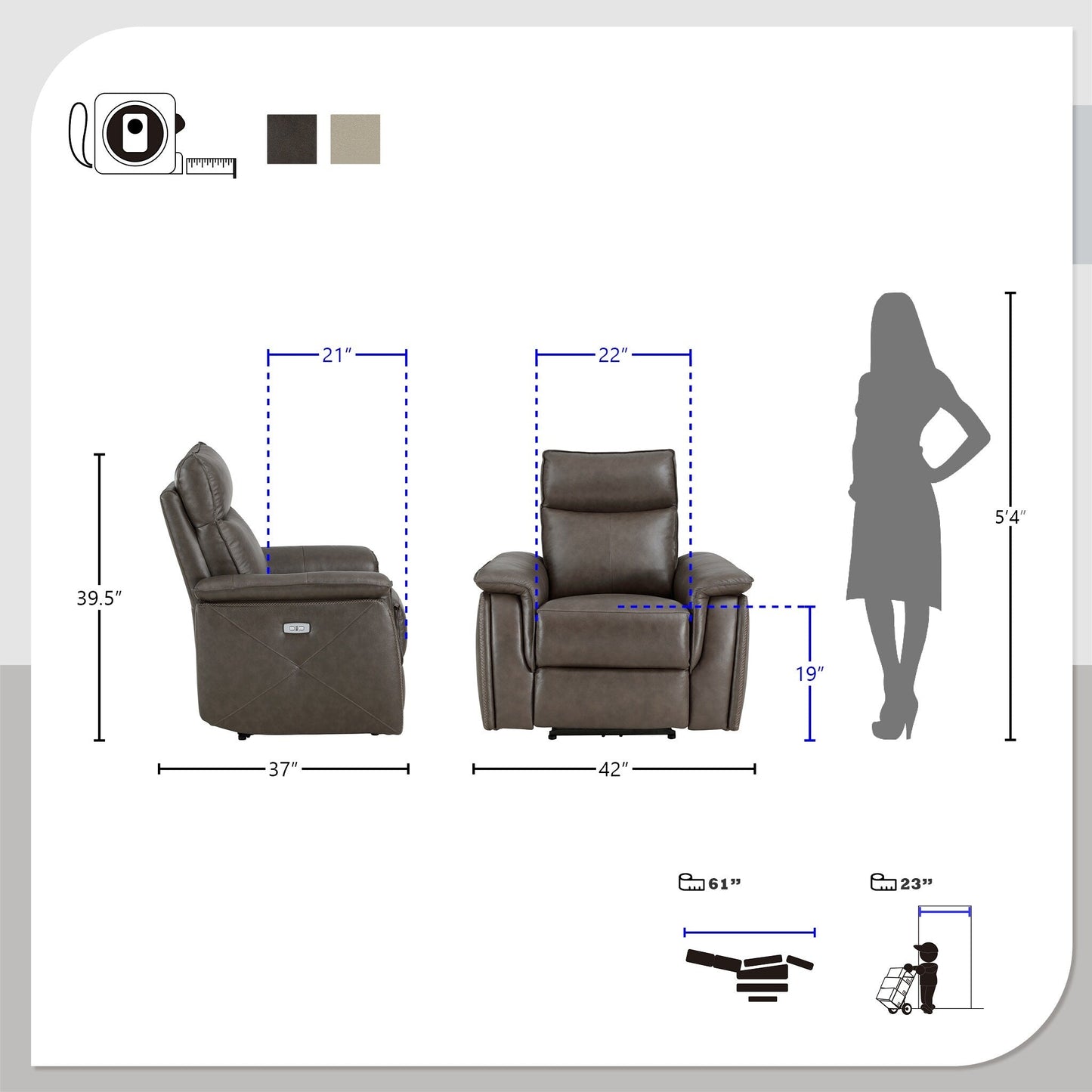 Fauteuil inclinable électrique Blythe en cuir assorti