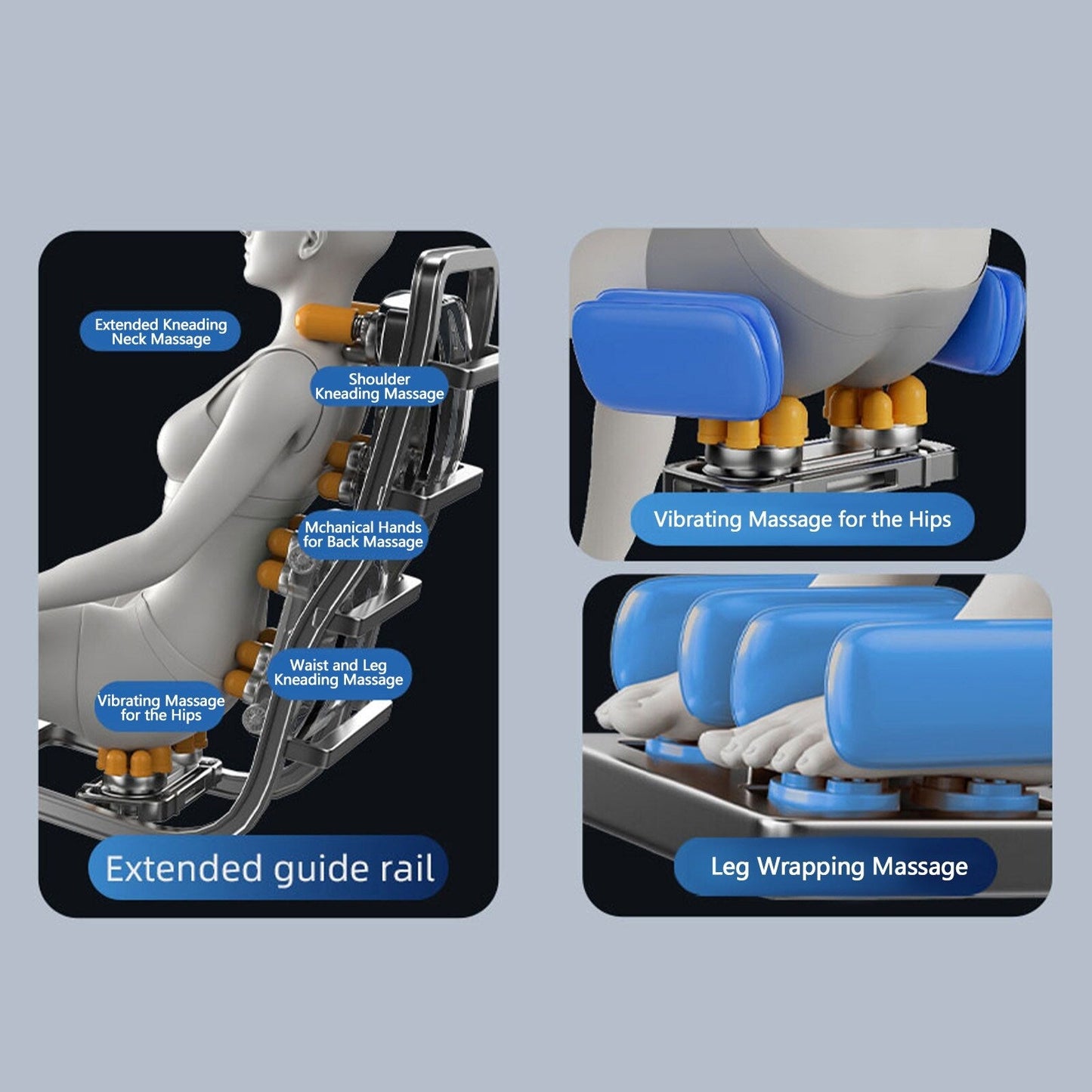 Fauteuil de massage corporel à gravité zéro, 20 airbags, chauffage, télécommande LCD, 8 rouleaux, 5 modes et techniques de massage