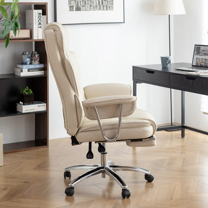 Fauteuil de bureau inclinable ergonomique pivotant à 360° en cuir reconstitué avec dossier haut et support lombaire, repose-pieds et hauteur réglable