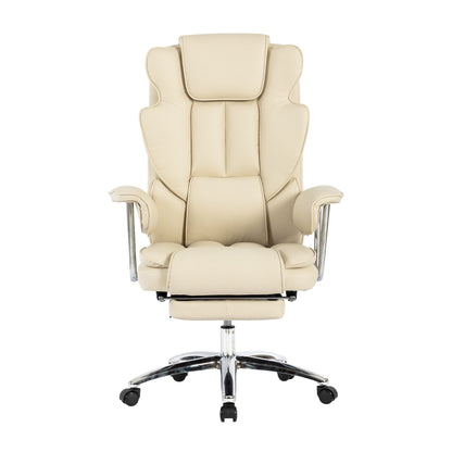 Fauteuil de bureau inclinable ergonomique pivotant à 360° en cuir reconstitué avec dossier haut et support lombaire, repose-pieds et hauteur réglable