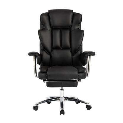 Fauteuil de bureau inclinable ergonomique pivotant à 360° en cuir reconstitué avec dossier haut et support lombaire, repose-pieds et hauteur réglable