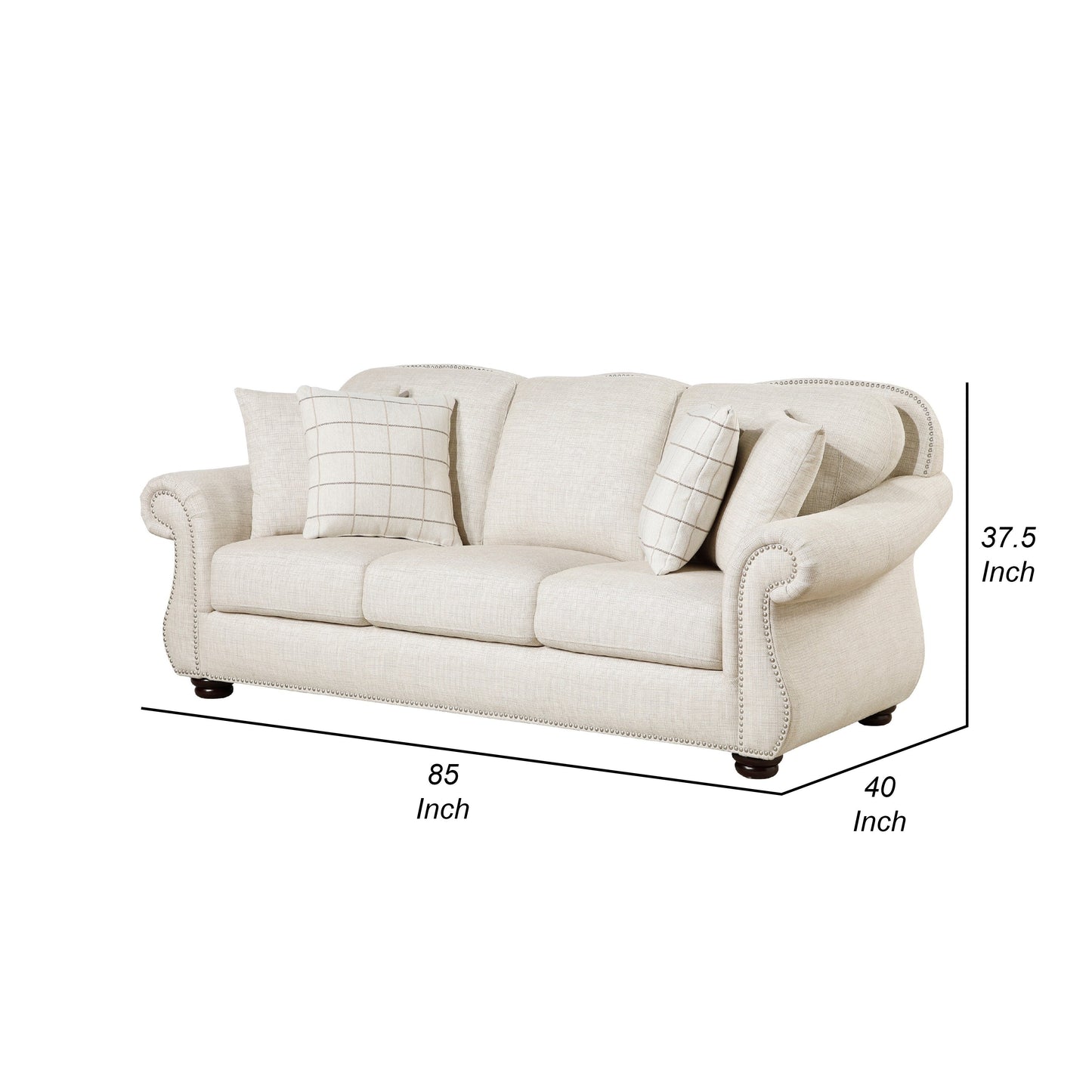 Canapé Boro avec 4 coussins décoratifs, 85 pouces, tissu beige moelleux