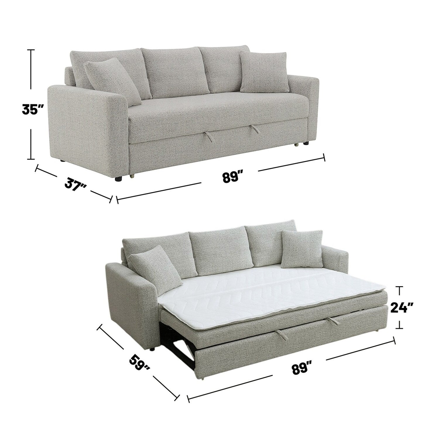 Canapé-lit gigogne en tissu bouclé gris