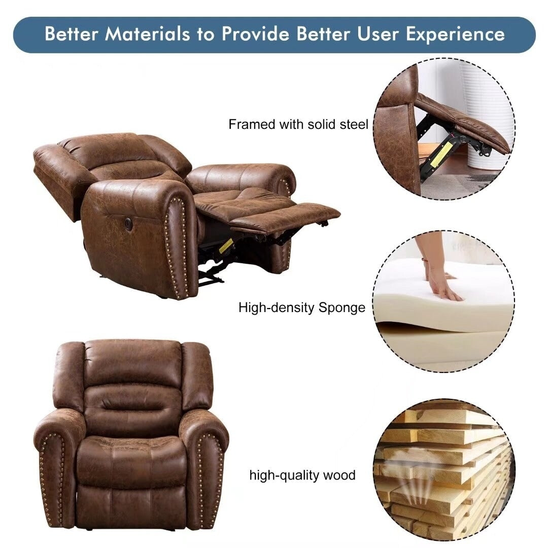 Fauteuil inclinable électrique en cuir respirant avec port USB pour salon et cinéma