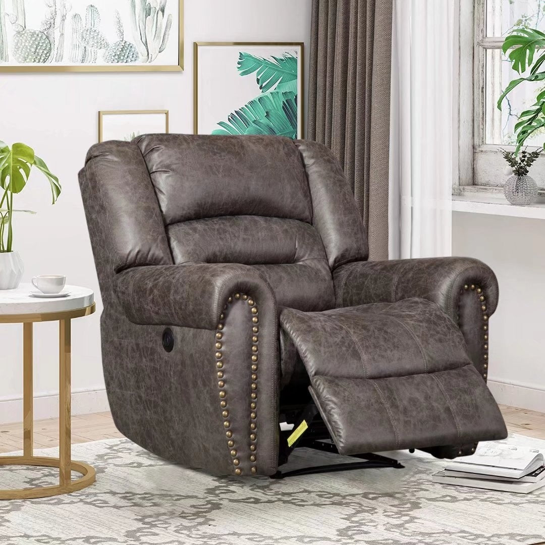 Fauteuil inclinable électrique en cuir respirant avec port USB pour salon et cinéma