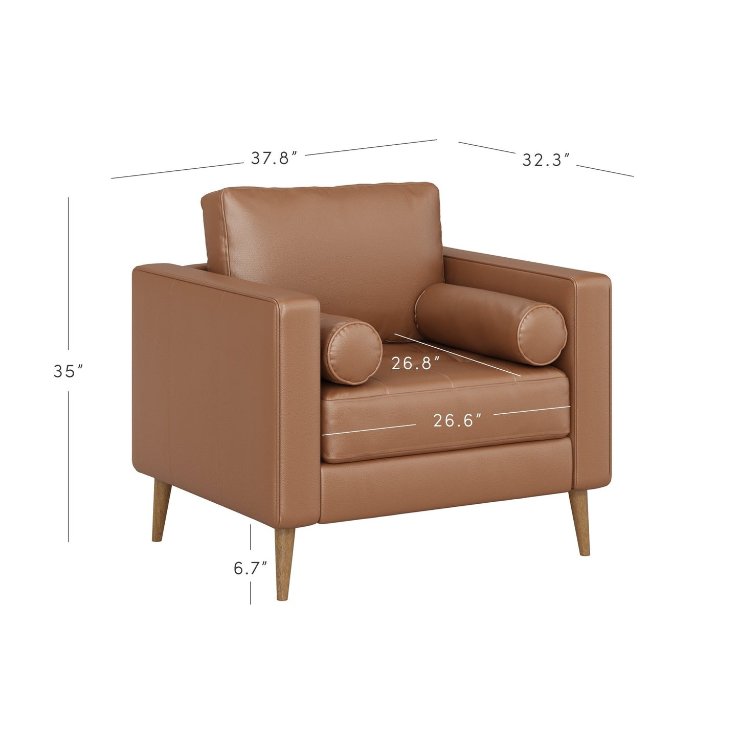 Canapé Breeze Mid-Century Modern, canapé en cuir avec coussin capitonné et cadre en bois massif