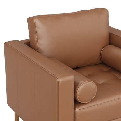 Canapé Breeze Mid-Century Modern, canapé en cuir avec coussin capitonné et cadre en bois massif