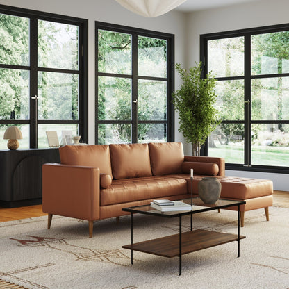 Canapé Breeze Mid-Century Modern, canapé en cuir avec coussin capitonné et cadre en bois massif