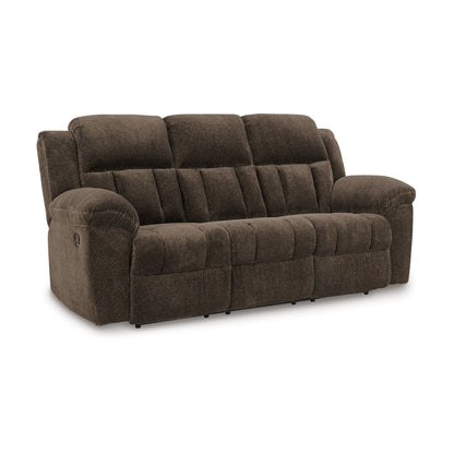 Canapé inclinable manuel Briar en polyester marron, accoudoirs coussinés, 230 cm