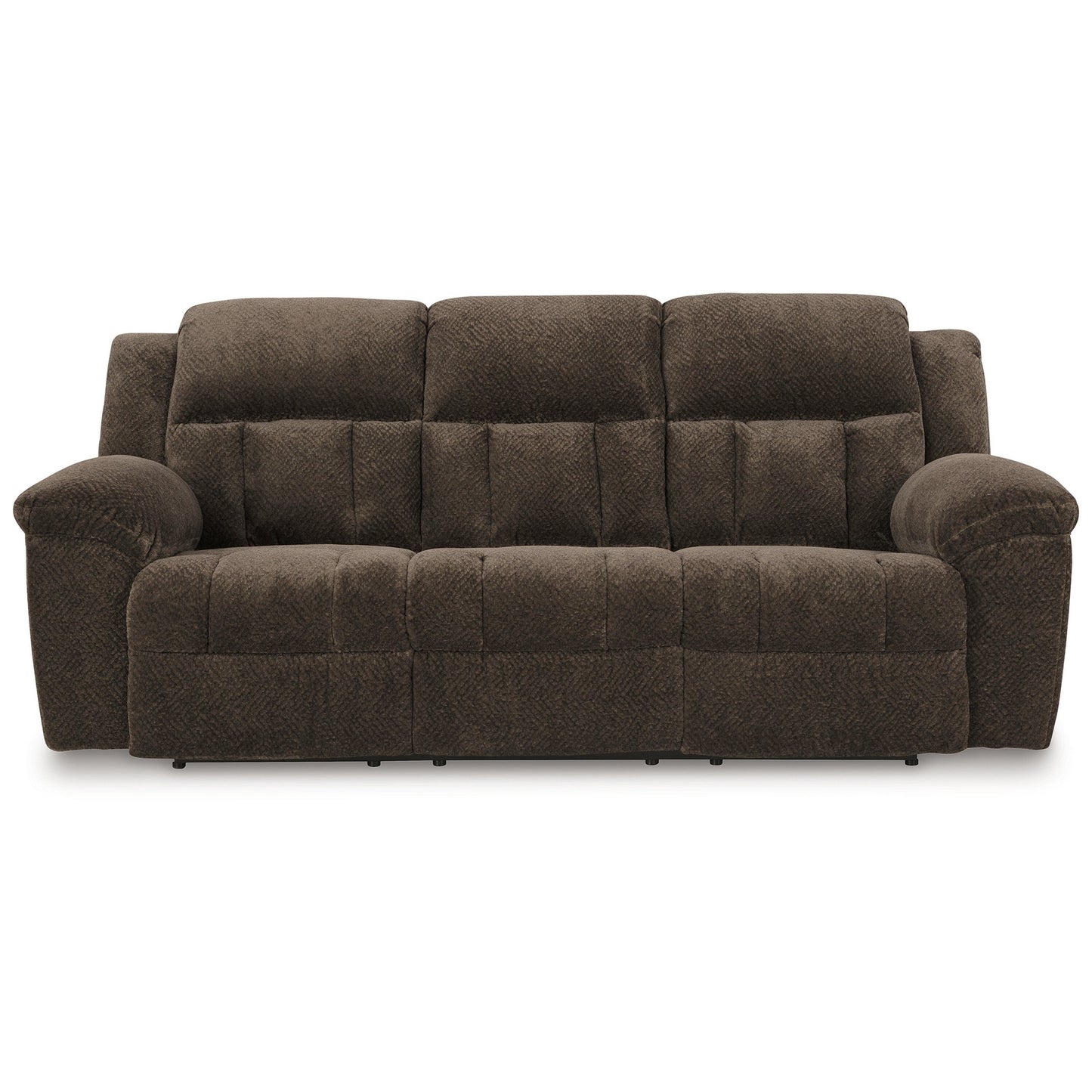Canapé inclinable manuel Briar en polyester marron, accoudoirs coussinés, 230 cm