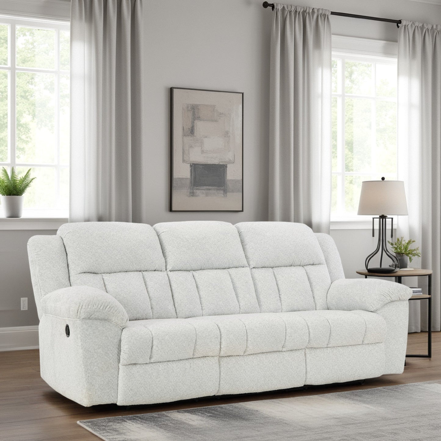 Canapé inclinable manuel Briar en polyester blanc, accoudoirs coussinés, 91 pouces