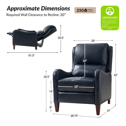 Fauteuil inclinable moderne Brigida en cuir véritable avec garniture cloutée et repose-pieds réglable, lot de 2 par HULALA HOME