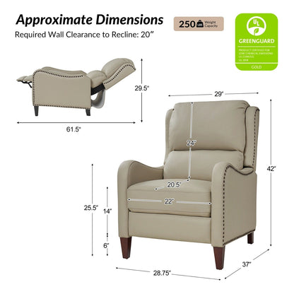 Fauteuil inclinable moderne Brigida en cuir véritable avec garniture cloutée et repose-pieds réglable, lot de 2 par HULALA HOME
