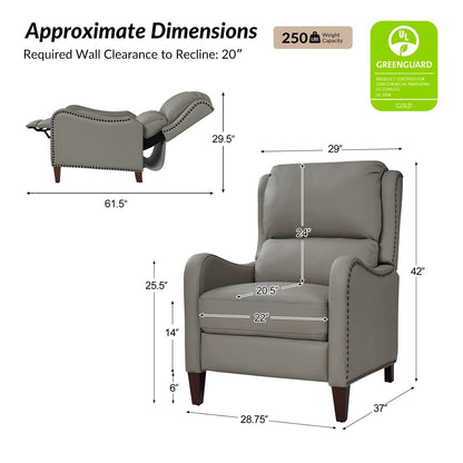Fauteuil inclinable moderne Brigida en cuir véritable avec garniture cloutée et repose-pieds réglable, lot de 2 par HULALA HOME