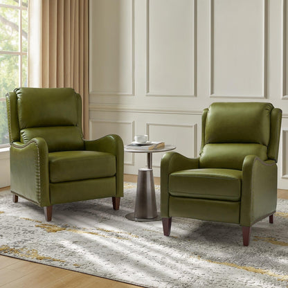 Fauteuil inclinable moderne Brigida en cuir véritable avec garniture cloutée et repose-pieds réglable, lot de 2 par HULALA HOME