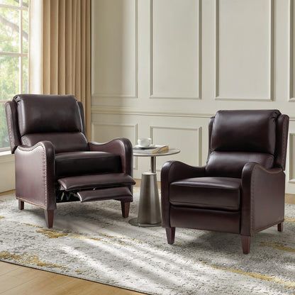 Fauteuil inclinable moderne Brigida en cuir véritable avec garniture cloutée et repose-pieds réglable, lot de 2 par HULALA HOME