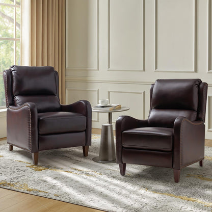 Fauteuil inclinable moderne Brigida en cuir véritable avec garniture cloutée et repose-pieds réglable, lot de 2 par HULALA HOME
