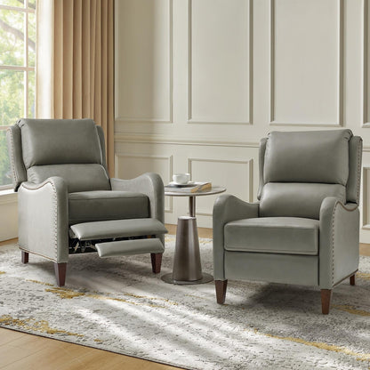 Fauteuil inclinable moderne Brigida en cuir véritable avec garniture cloutée et repose-pieds réglable, lot de 2 par HULALA HOME