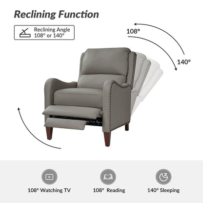 Fauteuil inclinable moderne Brigida en cuir véritable avec garniture cloutée et repose-pieds réglable, lot de 2 par HULALA HOME