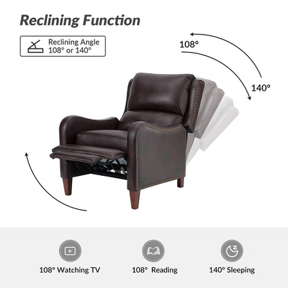 Fauteuil inclinable moderne Brigida en cuir véritable avec garniture cloutée et repose-pieds réglable, lot de 2 par HULALA HOME