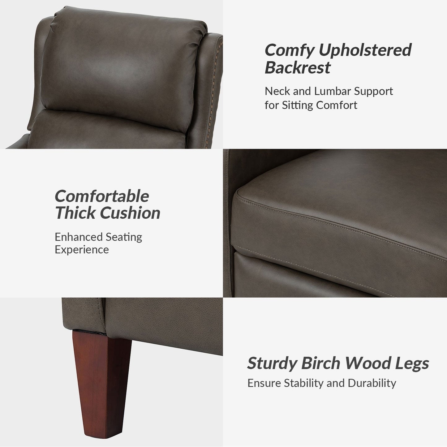 Fauteuil inclinable moderne Brigida en cuir véritable avec garniture cloutée et repose-pieds réglable, lot de 2 par HULALA HOME