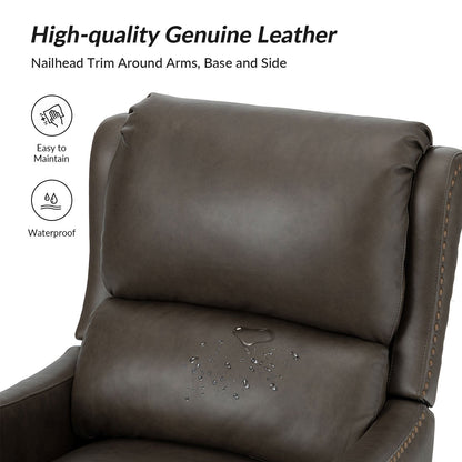 Fauteuil inclinable moderne Brigida en cuir véritable avec garniture cloutée et repose-pieds réglable, lot de 2 par HULALA HOME