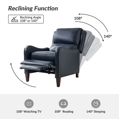 Fauteuil inclinable moderne Brigida en cuir véritable avec garniture cloutée et repose-pieds réglable, lot de 2 par HULALA HOME