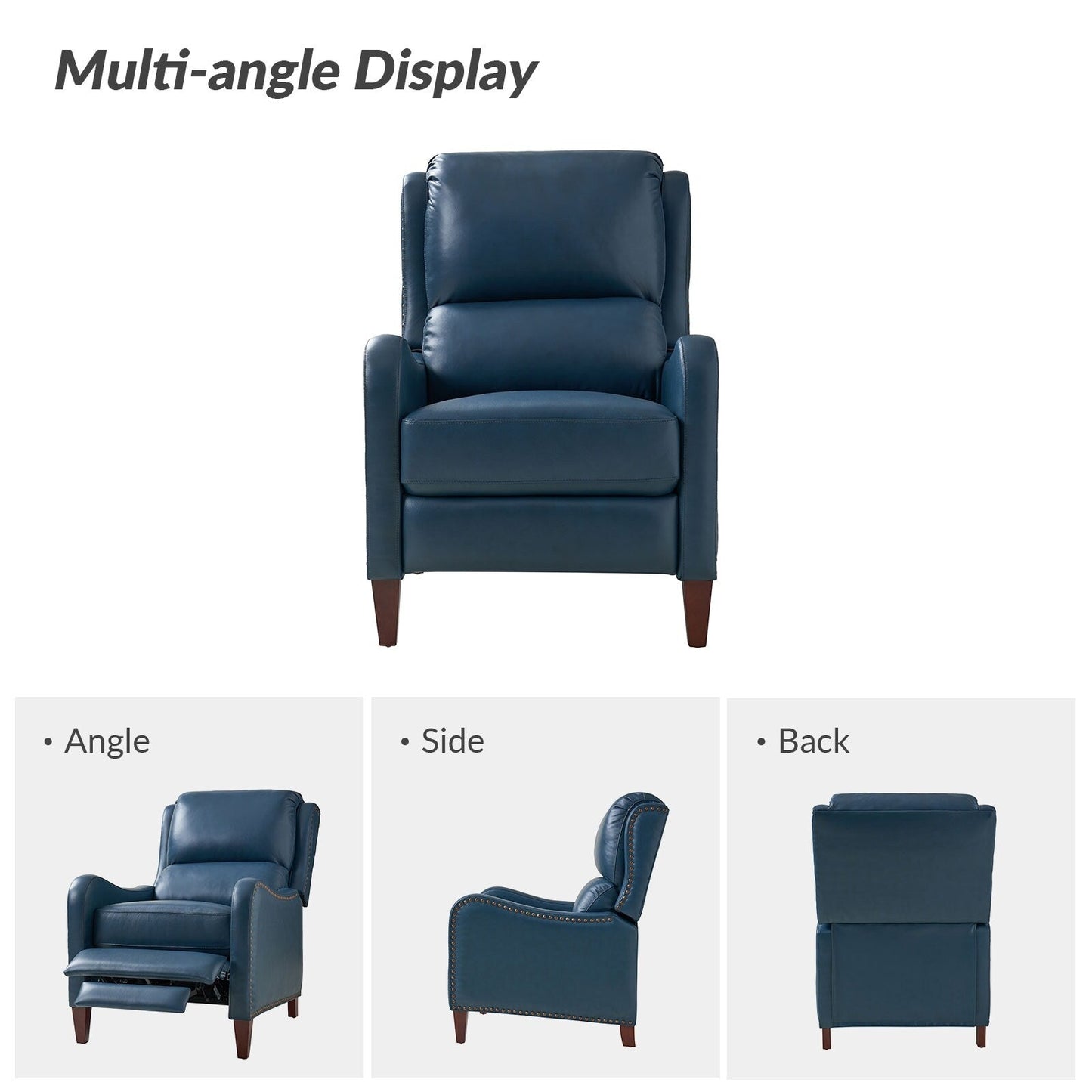 Fauteuil inclinable moderne Brigida en cuir véritable avec garniture cloutée et repose-pieds réglable, lot de 2 par HULALA HOME