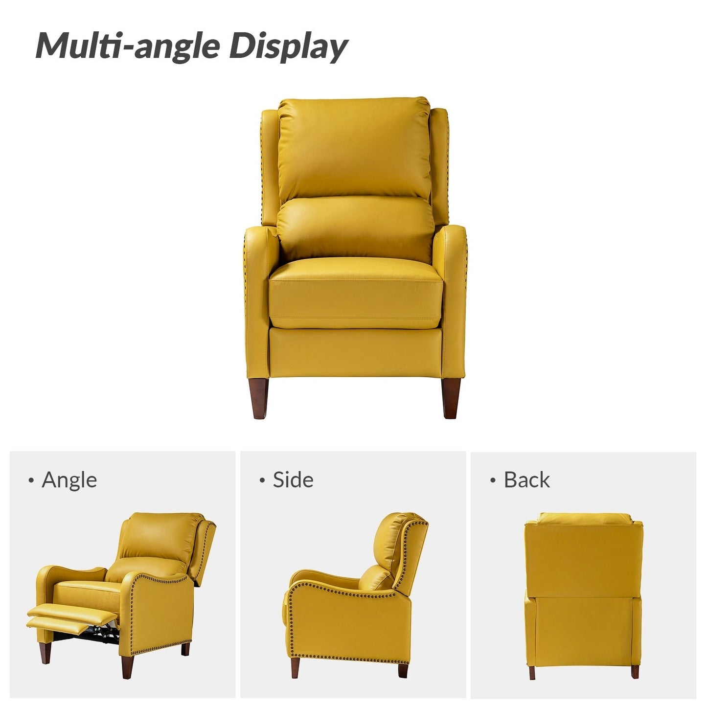 Fauteuil inclinable moderne Brigida en cuir véritable avec garniture cloutée et repose-pieds réglable, lot de 2 par HULALA HOME