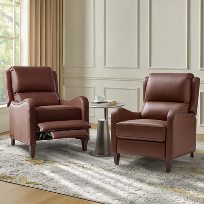 Fauteuil inclinable moderne Brigida en cuir véritable avec garniture cloutée et repose-pieds réglable, lot de 2 par HULALA HOME