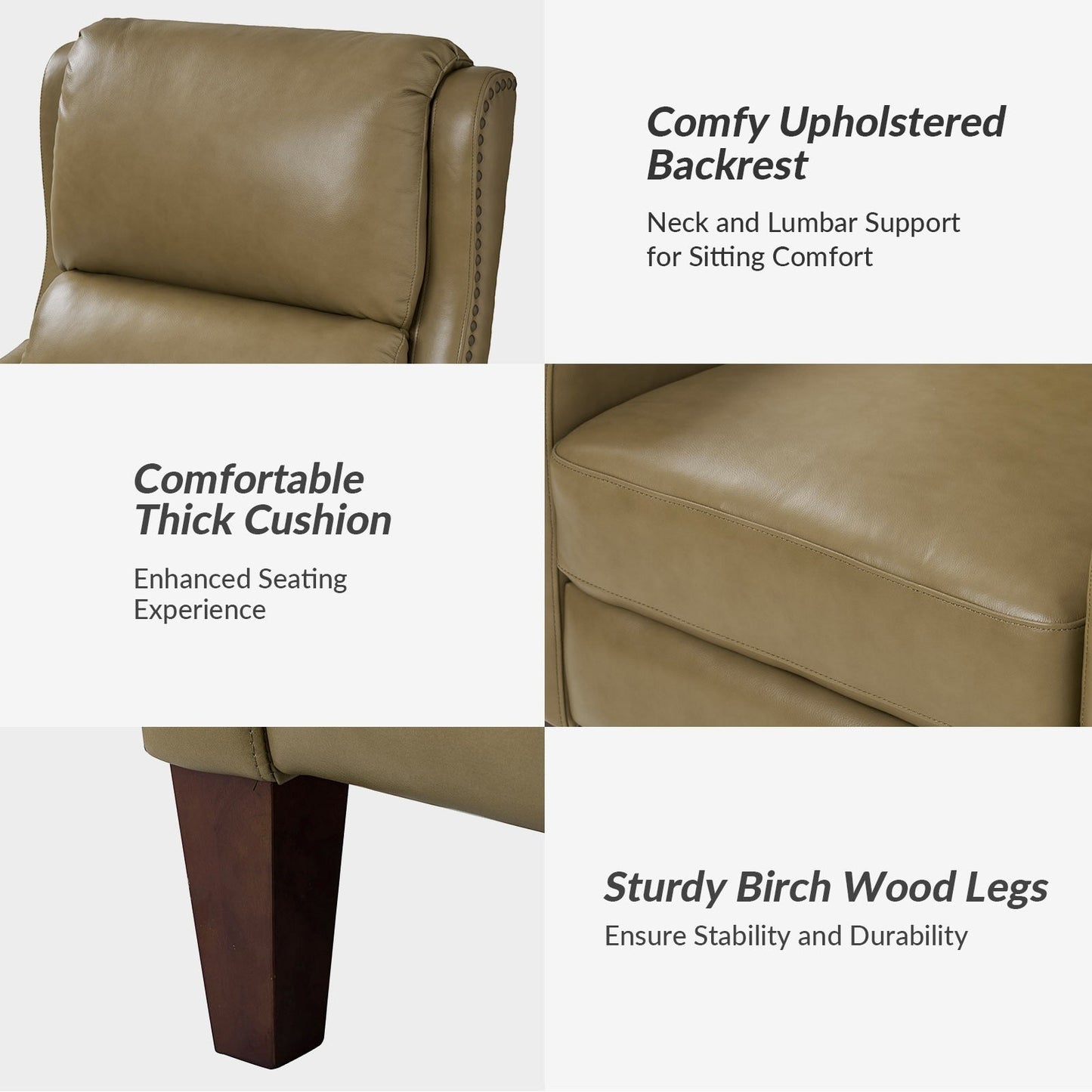 Fauteuil inclinable moderne Brigida en cuir véritable avec garniture cloutée et repose-pieds réglable, lot de 2 par HULALA HOME