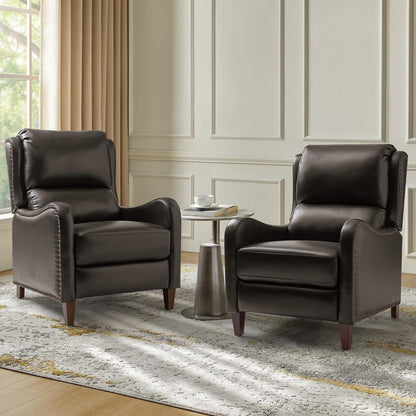 Fauteuil inclinable moderne Brigida en cuir véritable avec garniture cloutée et repose-pieds réglable, lot de 2 par HULALA HOME