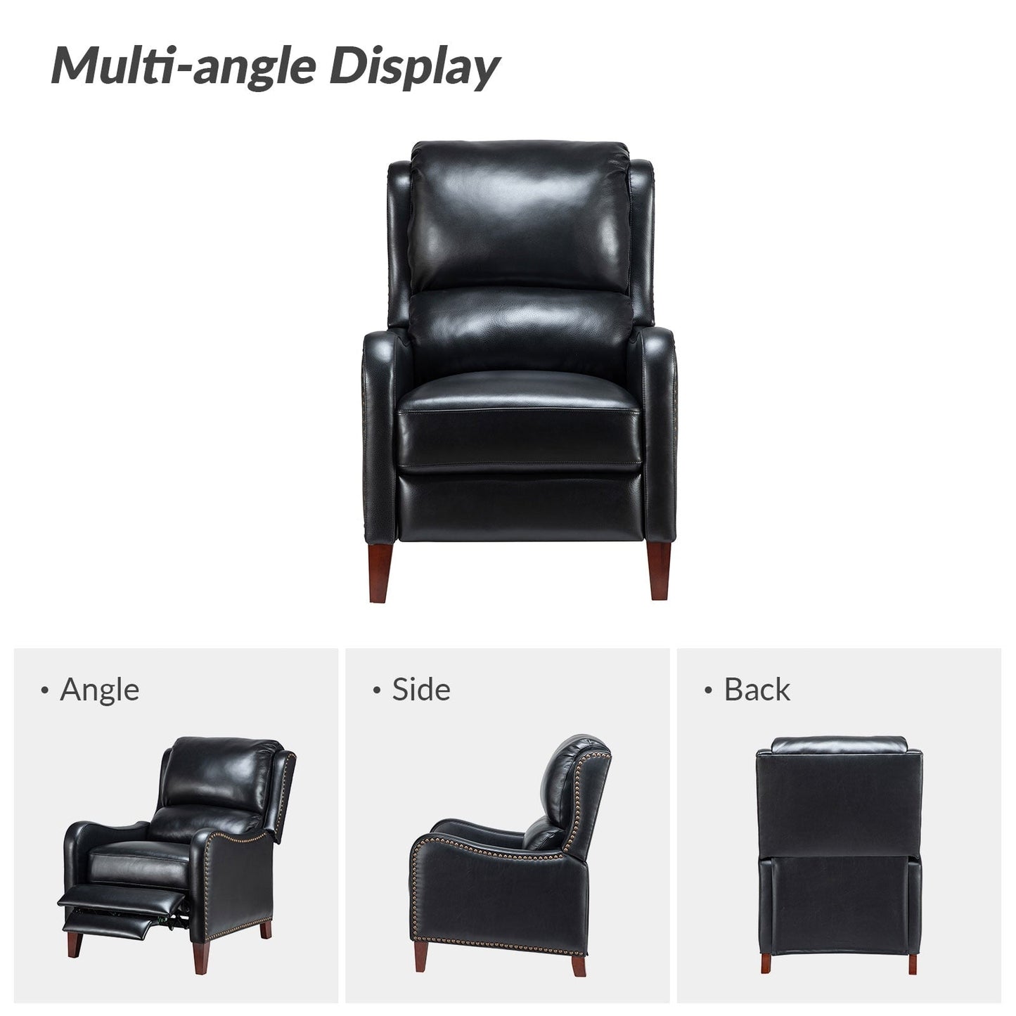 Fauteuil inclinable moderne Brigida en cuir véritable avec garniture cloutée et repose-pieds réglable, lot de 2 par HULALA HOME