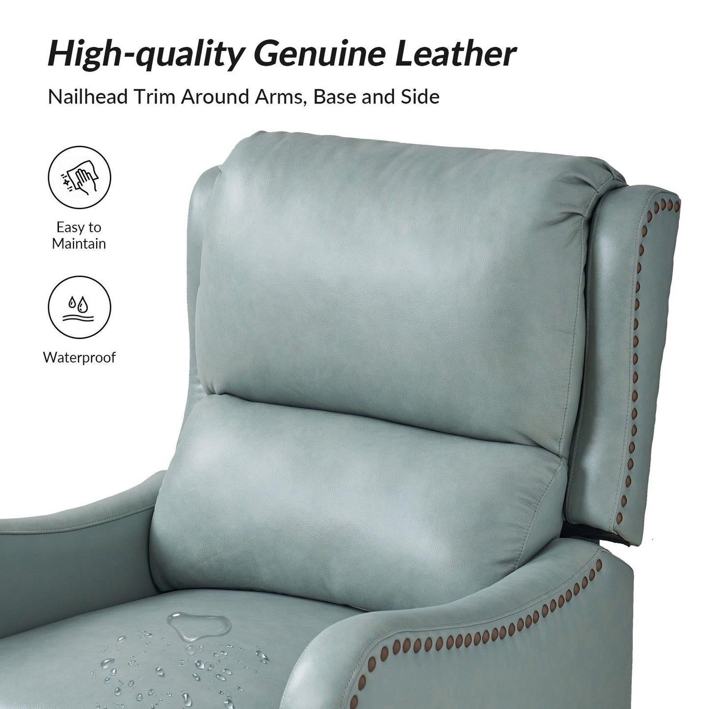 Fauteuil inclinable moderne Brigida en cuir véritable avec garniture cloutée et repose-pieds réglable, lot de 2 par HULALA HOME