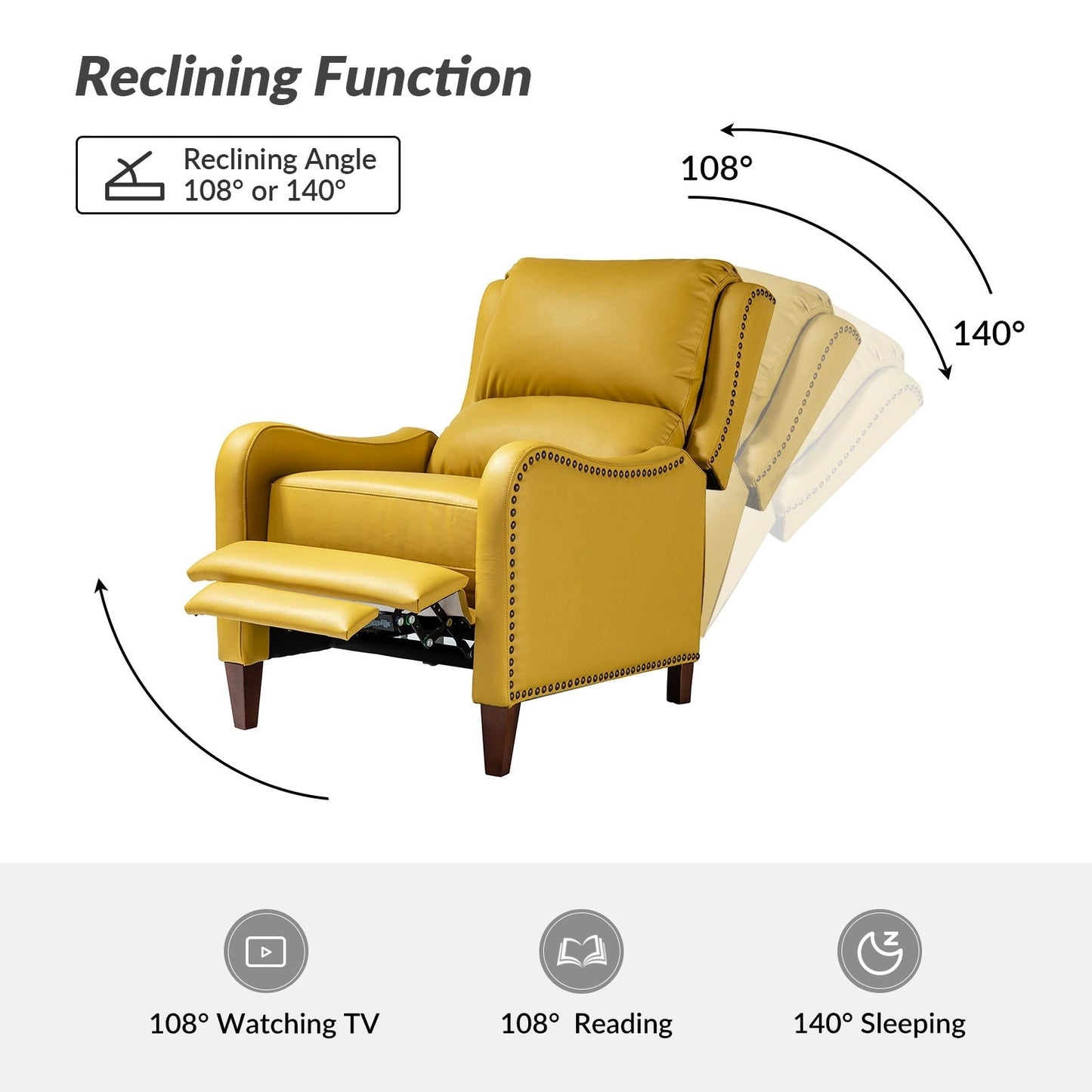 Fauteuil inclinable moderne Brigida en cuir véritable avec garniture cloutée et repose-pieds réglable, lot de 2 par HULALA HOME